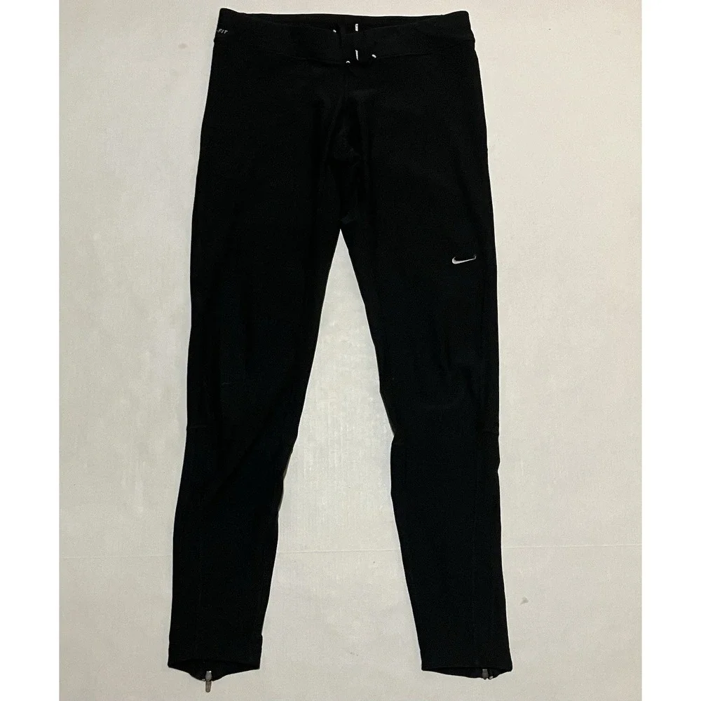 Nike Dri-Fit Womens Size Medium Gray Black Running Stretch‎ Legging Zipper Cuff